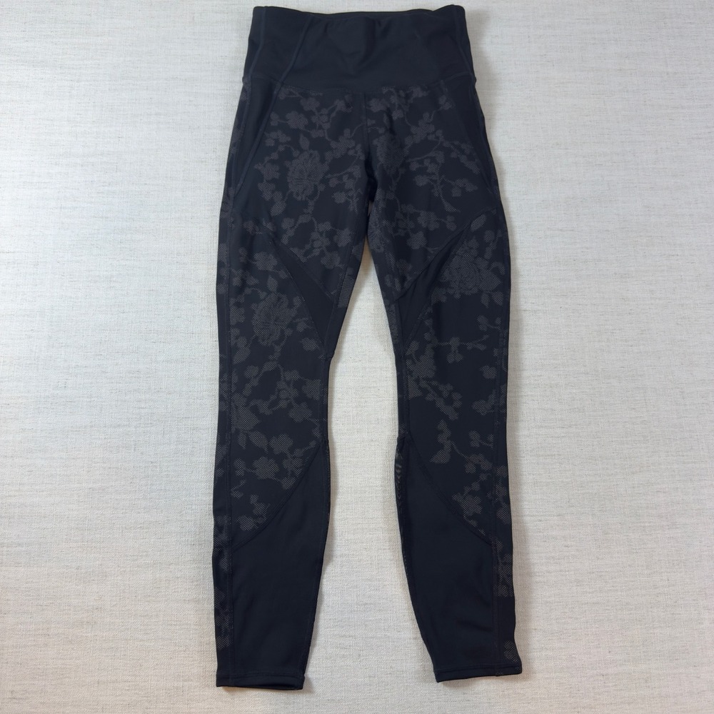 Athleta Womens XS Black Floral Mesh High Rise 7/8 Leggings Yoga Tights